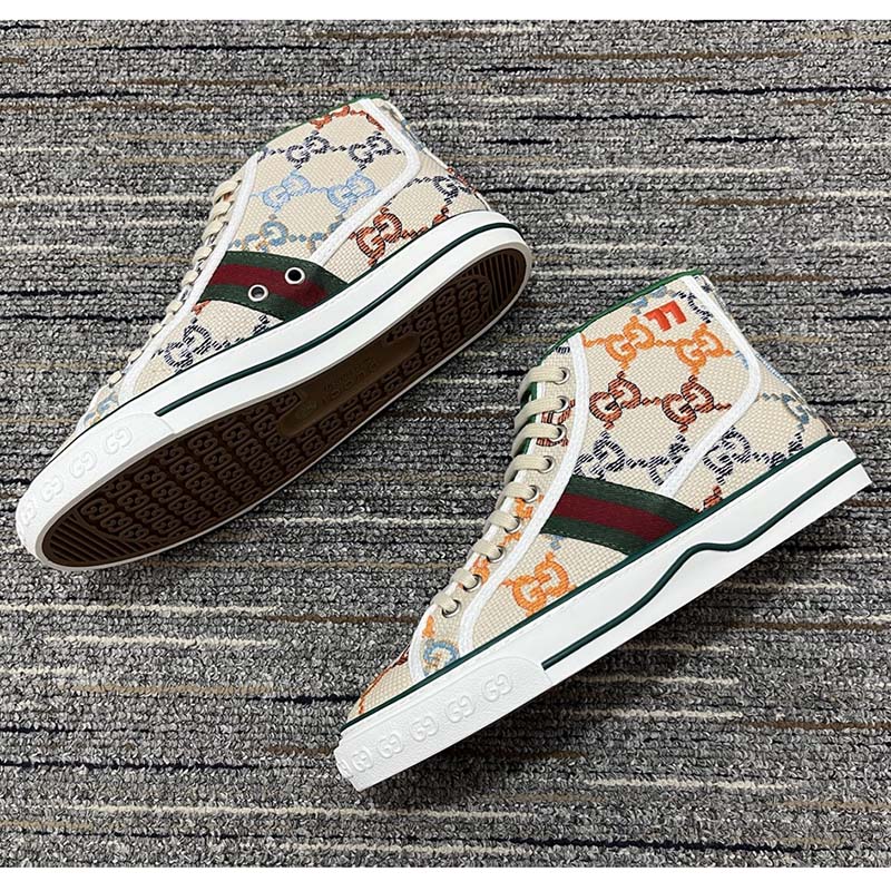 Gucci Women Tennis 1977 Sneaker Multicolor GG Linen Fabric Flat 2 Cm Heel