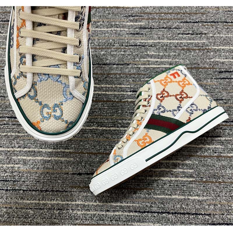 Gucci Women Tennis 1977 Sneaker Multicolor GG Linen Fabric Flat 2 Cm Heel