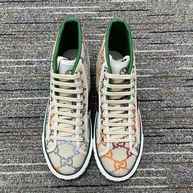 Gucci Women Tennis 1977 Sneaker Multicolor GG Linen Fabric Flat 2 Cm Heel