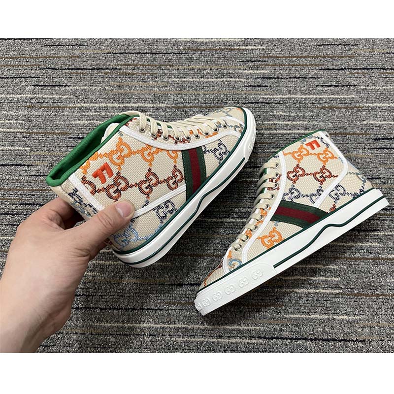 Gucci Women Tennis 1977 Sneaker Multicolor GG Linen Fabric Flat 2 Cm Heel