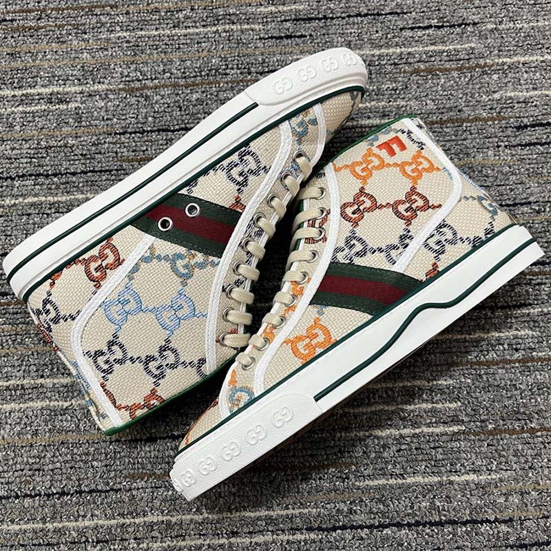 Gucci Women Tennis 1977 Sneaker Multicolor GG Linen Fabric Flat 2 Cm Heel