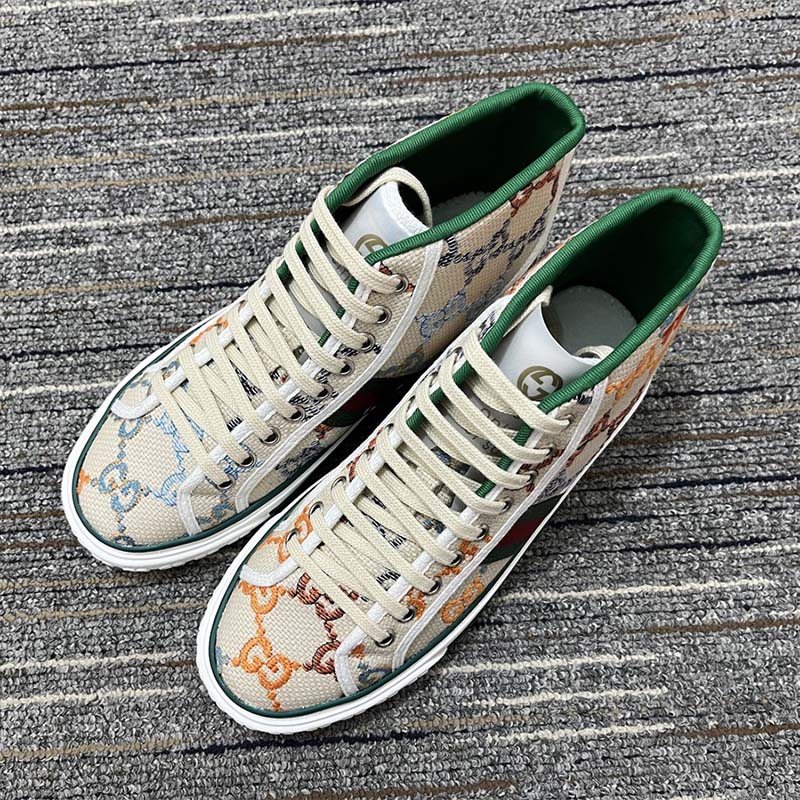 Gucci Women Tennis 1977 Sneaker Multicolor GG Linen Fabric Flat 2 Cm Heel
