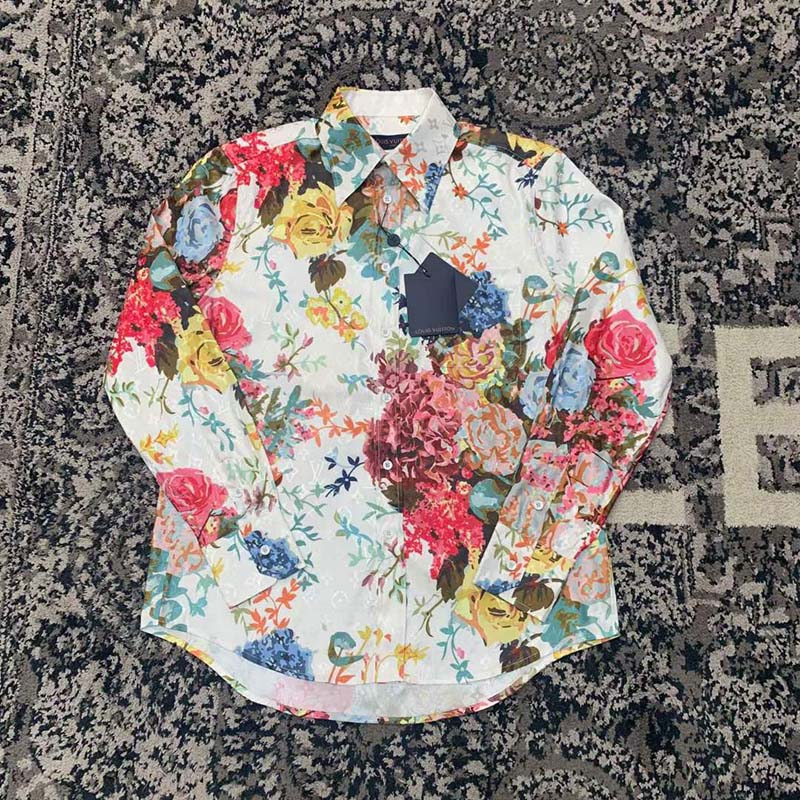 Louis Vuitton LV Men Classic Shirt Flowers Tapestry Cotton Silk Multicolor Regular Fit