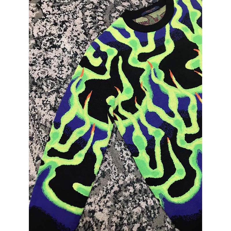 Louis Vuitton LV Men Graphic Crewneck Wool Green Blue Black Multicolor Regular Fit