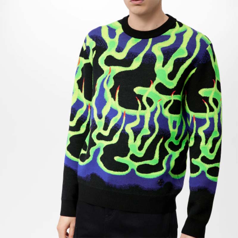 Louis Vuitton LV Men Graphic Crewneck Wool Green Blue Black Multicolor Regular Fit