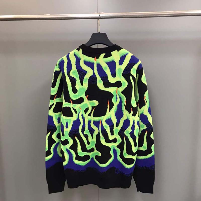Louis Vuitton LV Men Graphic Crewneck Wool Green Blue Black Multicolor Regular Fit