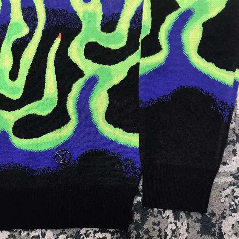 Louis Vuitton LV Men Graphic Crewneck Wool Green Blue Black Multicolor Regular Fit