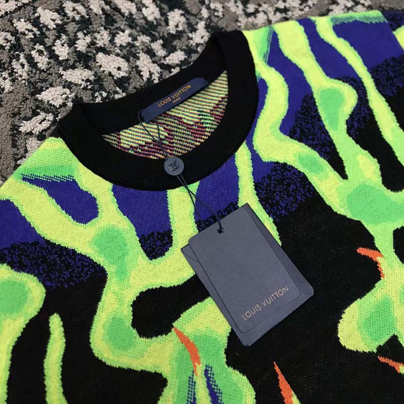 Louis Vuitton LV Men Graphic Crewneck Wool Green Blue Black Multicolor Regular Fit