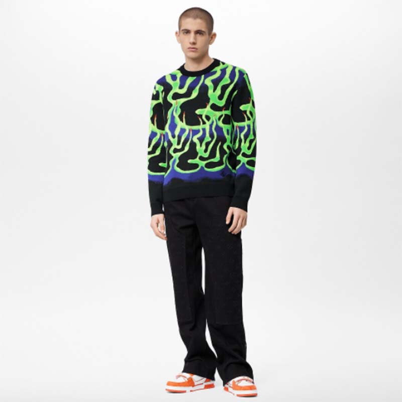 Louis Vuitton LV Men Graphic Crewneck Wool Green Blue Black Multicolor Regular Fit