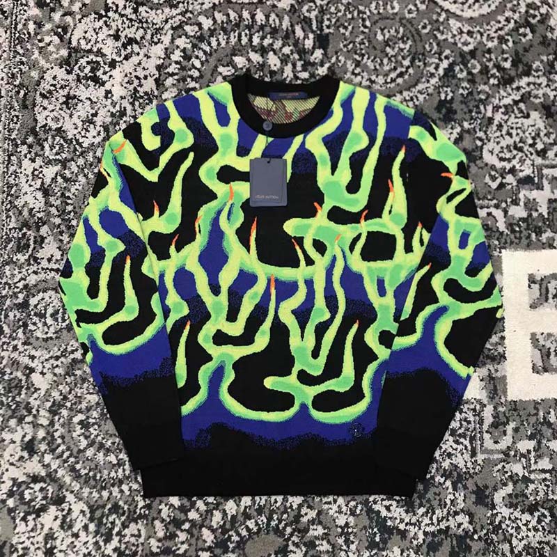 Louis Vuitton LV Men Graphic Crewneck Wool Green Blue Black Multicolor Regular Fit
