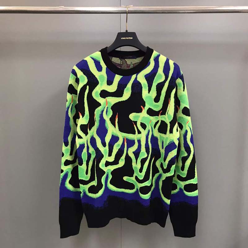 Louis Vuitton LV Men Graphic Crewneck Wool Green Blue Black Multicolor Regular Fit