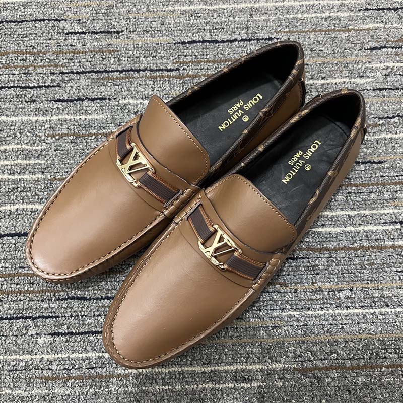 Louis Vuitton LV Men Hockenheim Moccasin Cognac Brown Calf Leather Monogram Canvas