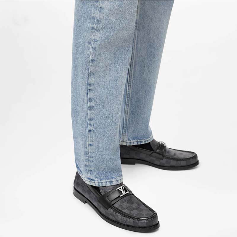 Louis Vuitton LV Men Major Loafer Damier Canvas Graphite Moccasin LV Initials
