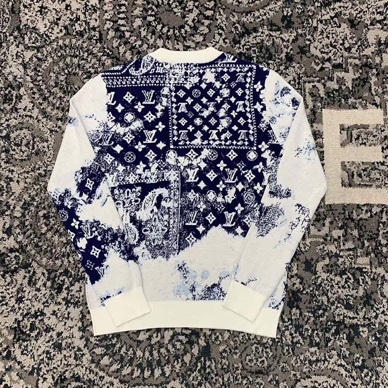 Louis Vuitton LV Men Monogram Bandana Crewneck Sweatshirt Cotton Indigo Slightly Loose Fit