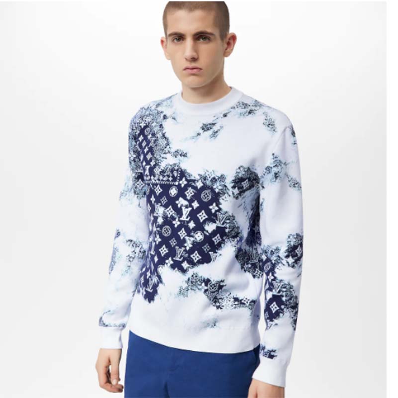 Louis Vuitton LV Men Monogram Bandana Crewneck Sweatshirt Cotton Indigo Slightly Loose Fit