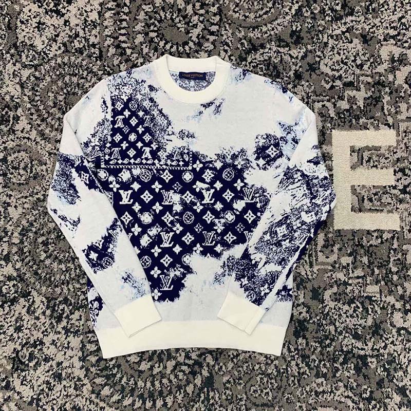 Louis Vuitton LV Men Monogram Bandana Crewneck Sweatshirt Cotton Indigo Slightly Loose Fit