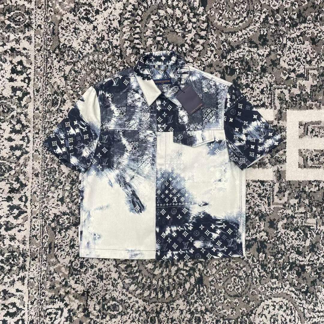 Louis Vuitton LV Men Monogram Bandana Short-Sleeved Denim Shirt Cotton Indigo Regular Fit