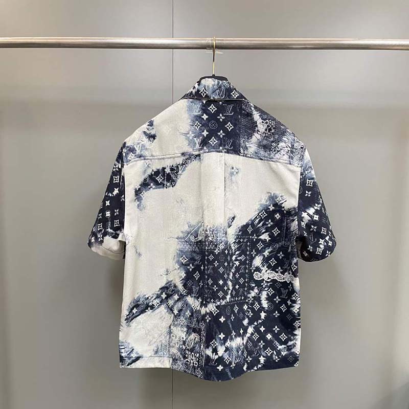 Louis Vuitton LV Men Monogram Bandana Short-Sleeved Denim Shirt Cotton Indigo Regular Fit