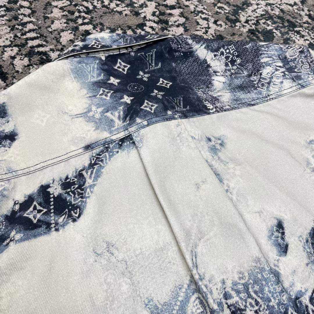 Louis Vuitton LV Men Monogram Bandana Short-Sleeved Denim Shirt Cotton Indigo Regular Fit