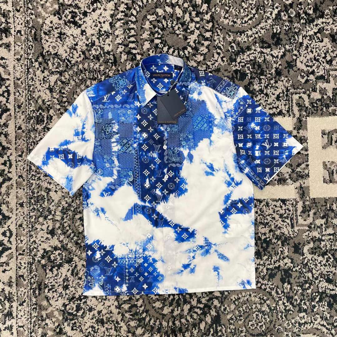 Louis Vuitton LV Men Monogram Bandana Short-Sleeved Shirt Cotton Indigo Regular Fit