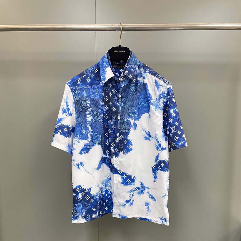 Louis Vuitton LV Men Monogram Bandana Short-Sleeved Shirt Cotton Indigo Regular Fit