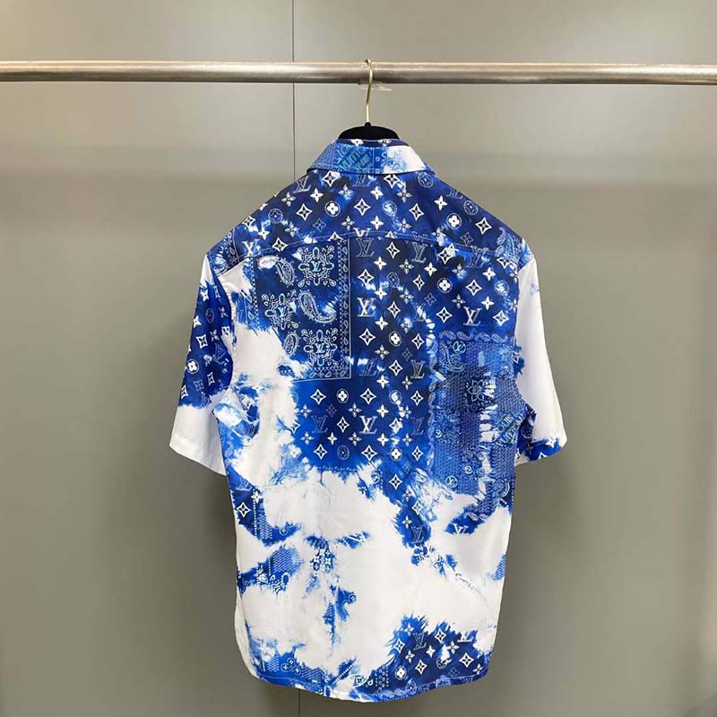 Louis Vuitton LV Men Monogram Bandana Short-Sleeved Shirt Cotton Indigo Regular Fit