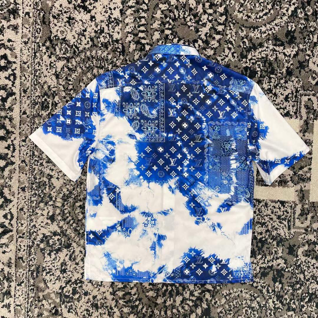 Louis Vuitton LV Men Monogram Bandana Short-Sleeved Shirt Cotton Indigo Regular Fit