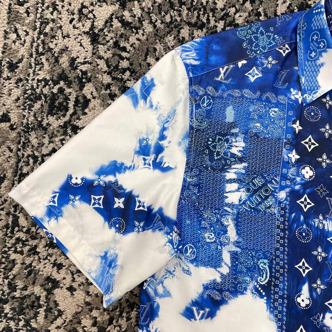 Louis Vuitton LV Men Monogram Bandana Short-Sleeved Shirt Cotton Indigo Regular Fit