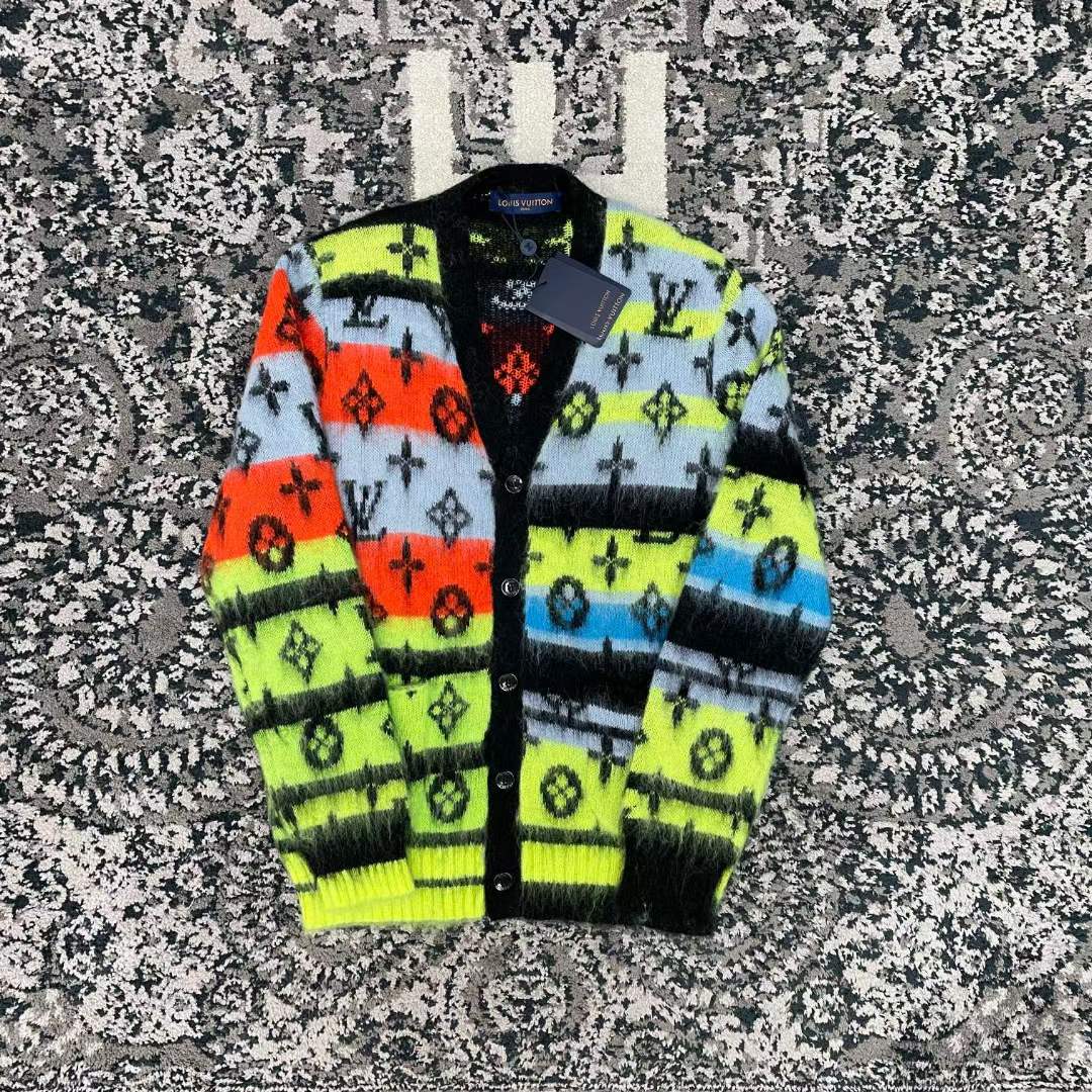 Louis Vuitton LV Women Monogram Black Lime Mohair Cardigan Multicolor Regular Fit