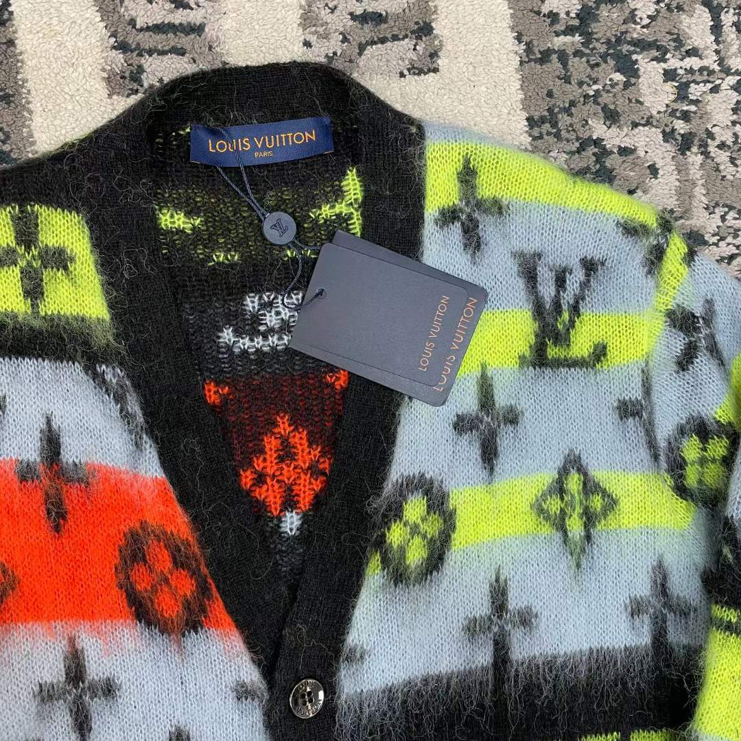 Louis Vuitton LV Women Monogram Black Lime Mohair Cardigan Multicolor Regular Fit