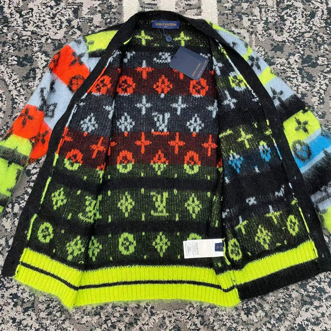 Louis Vuitton LV Women Monogram Black Lime Mohair Cardigan Multicolor Regular Fit