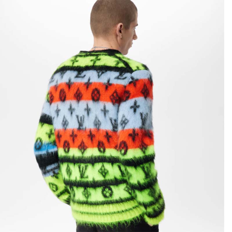 Louis Vuitton LV Men Monogram Black Lime Mohair Cardigan Multicolor Regular Fit
