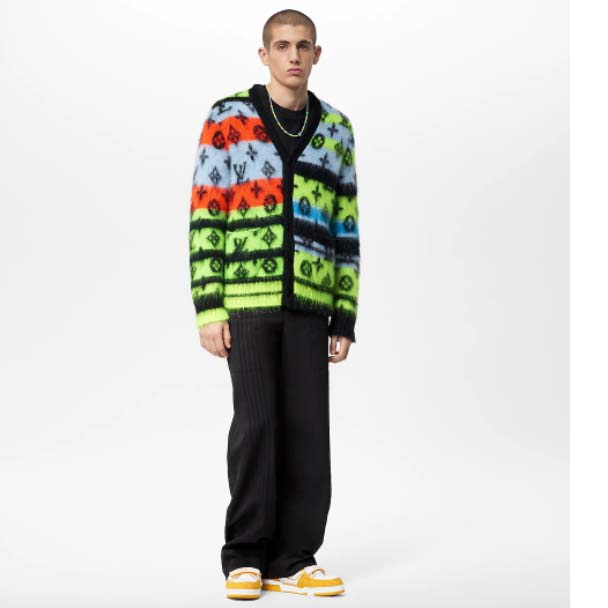 Louis Vuitton LV Men Monogram Black Lime Mohair Cardigan Multicolor Regular Fit