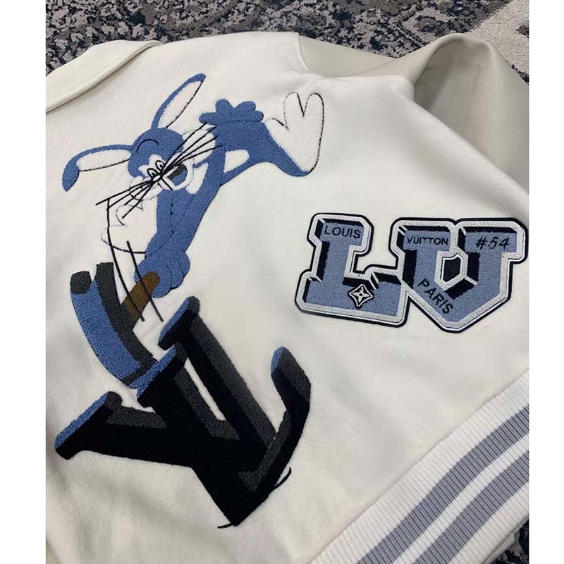 Louis Vuitton LV Men Multi-Patches Mixed Leather Varsity Blouson LWG Calf White