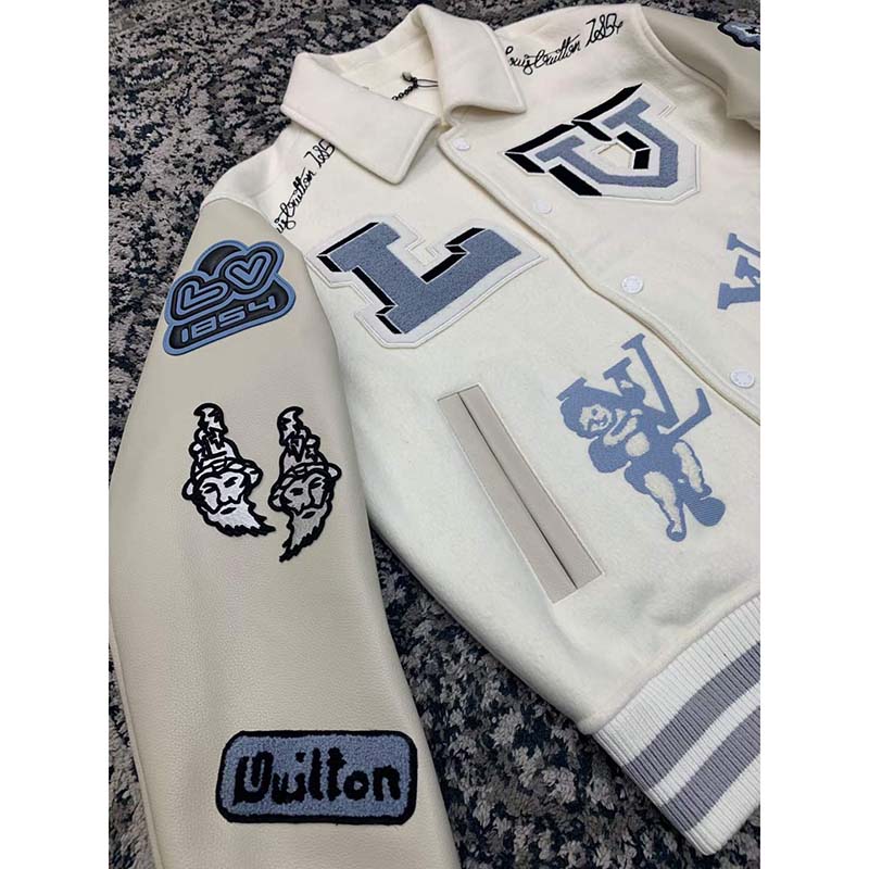 Louis Vuitton LV Men Multi-Patches Mixed Leather Varsity Blouson LWG Calf White