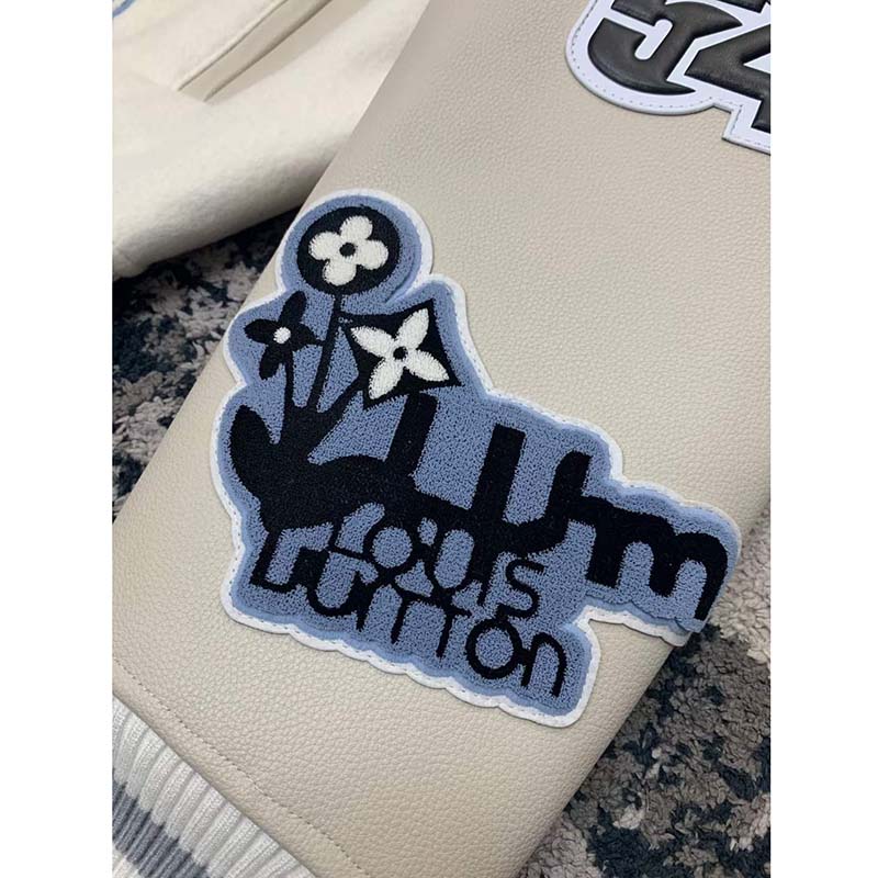 Louis Vuitton LV Men Multi-Patches Mixed Leather Varsity Blouson LWG Calf White