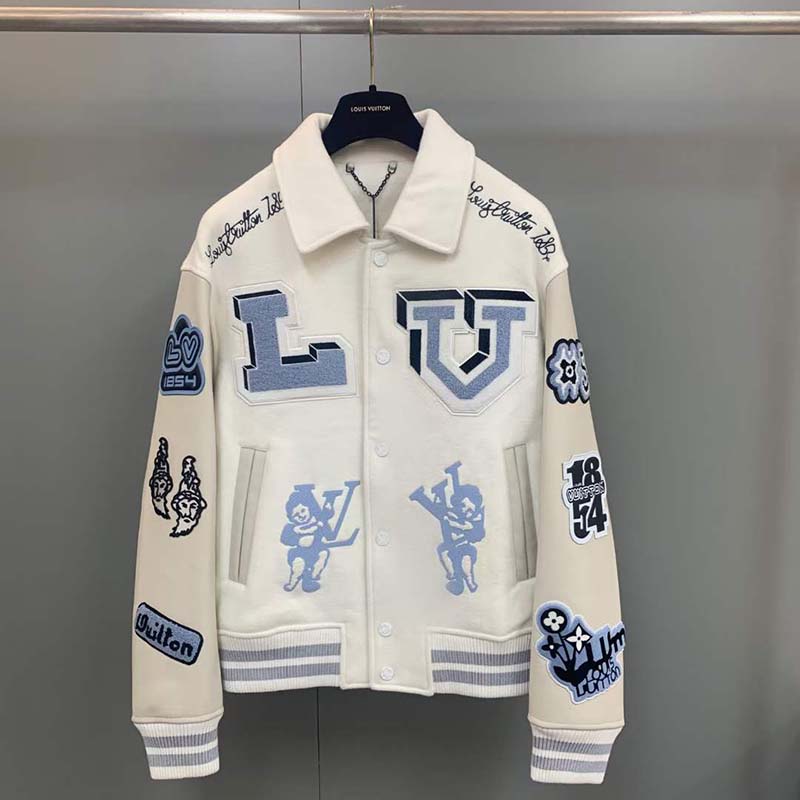 Louis Vuitton LV Men Multi-Patches Mixed Leather Varsity Blouson LWG Calf White