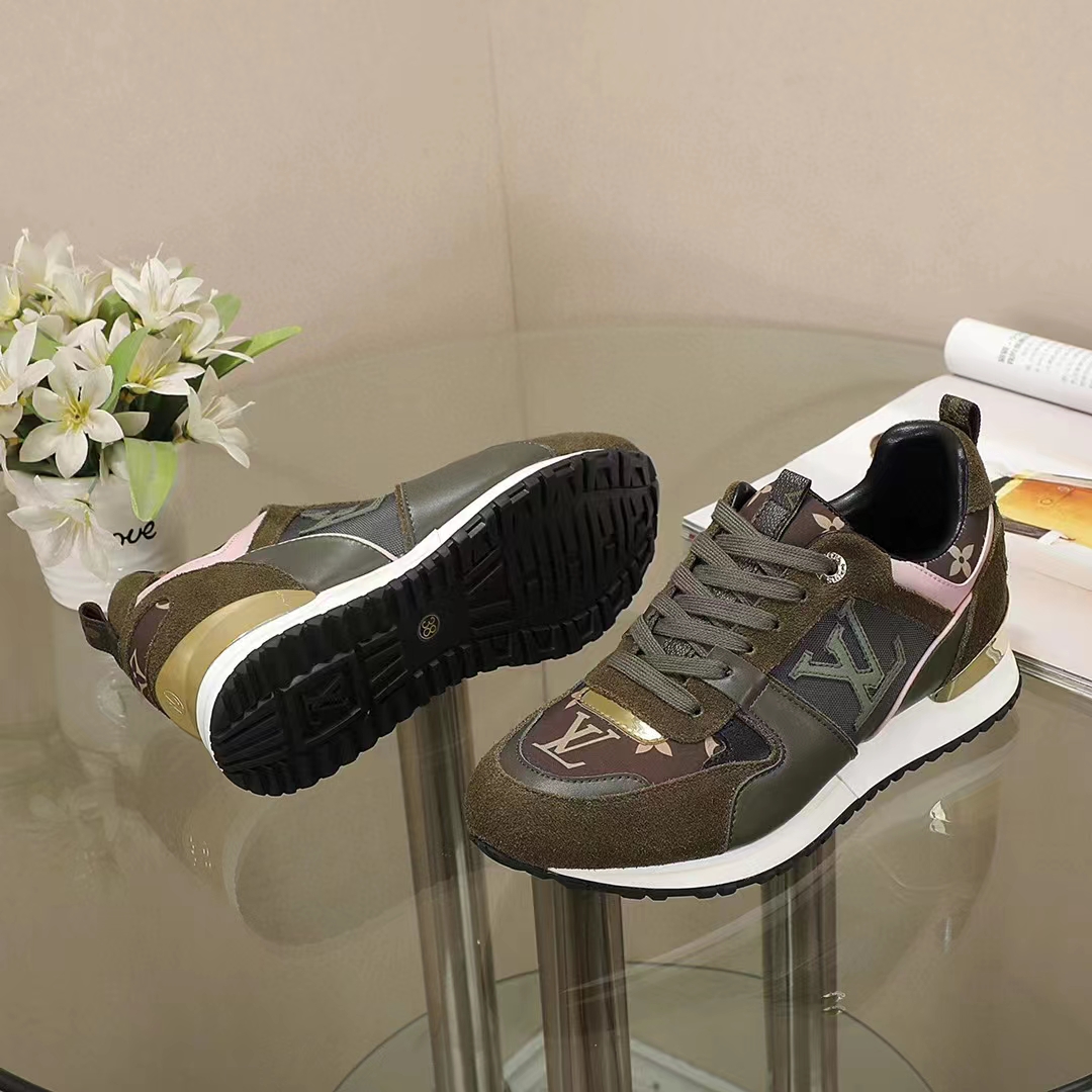 Louis Vuitton LV Unisex Run Away Sneaker Khaki Green Suede Calf Leather
