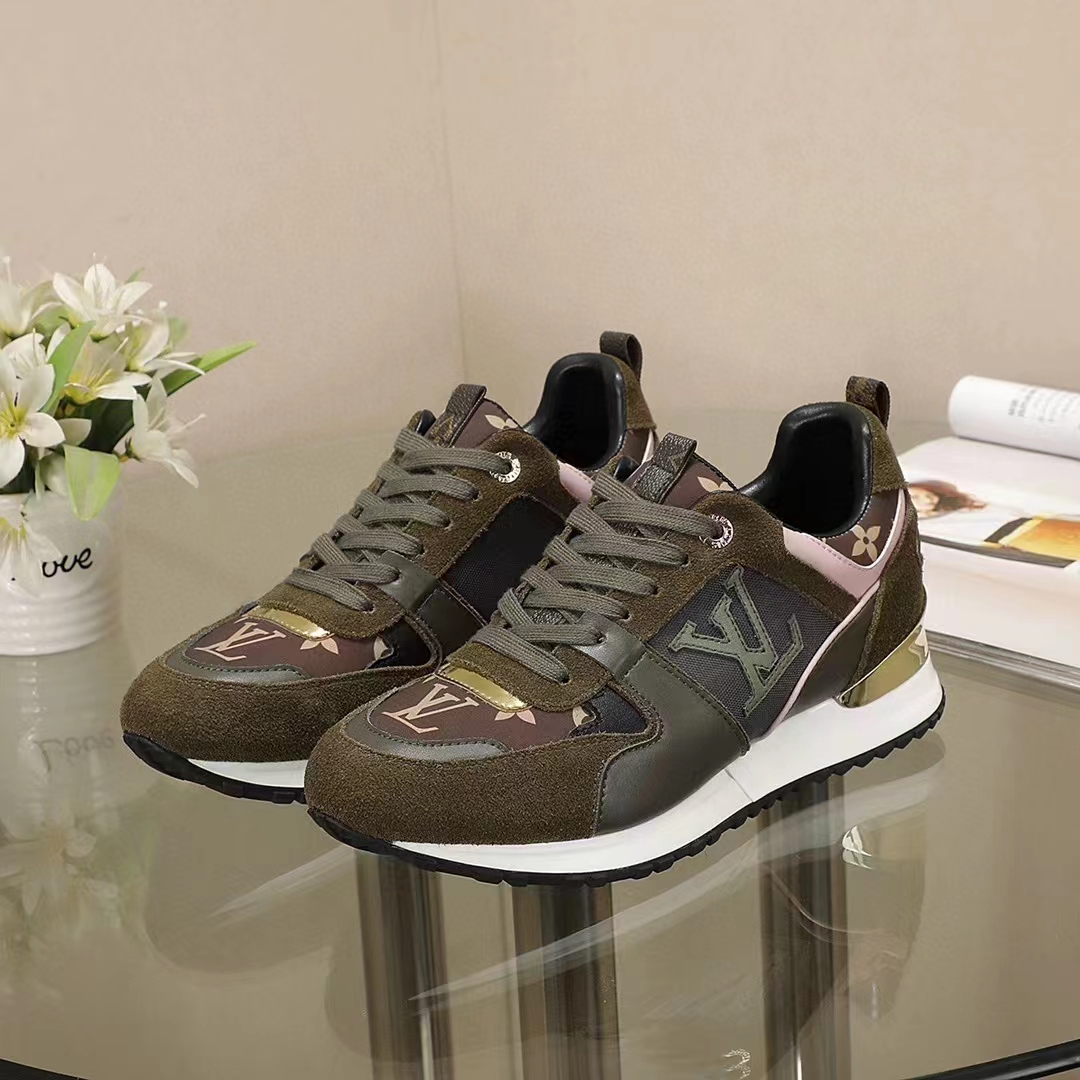 Louis Vuitton LV Unisex Run Away Sneaker Khaki Green Suede Calf Leather