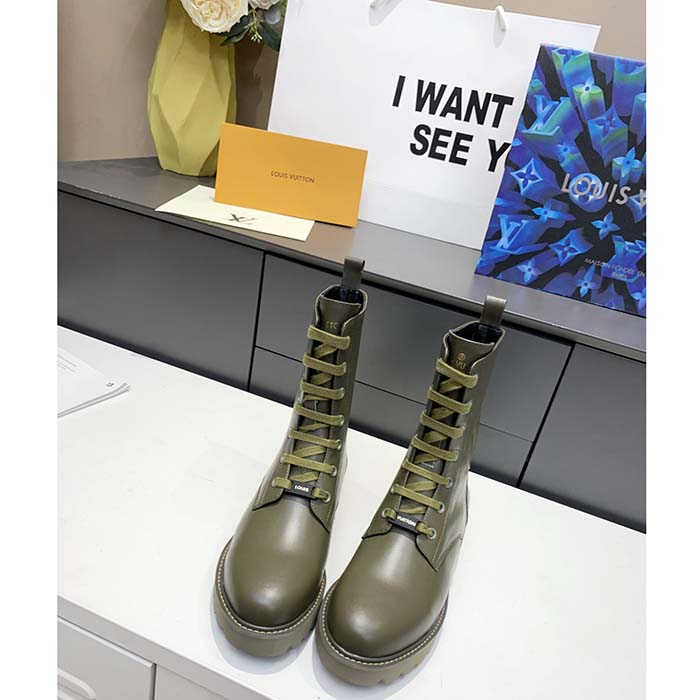 Louis Vuitton LV Unisex Territory Flat Ranger Khaki Green Calf Leather Circle
