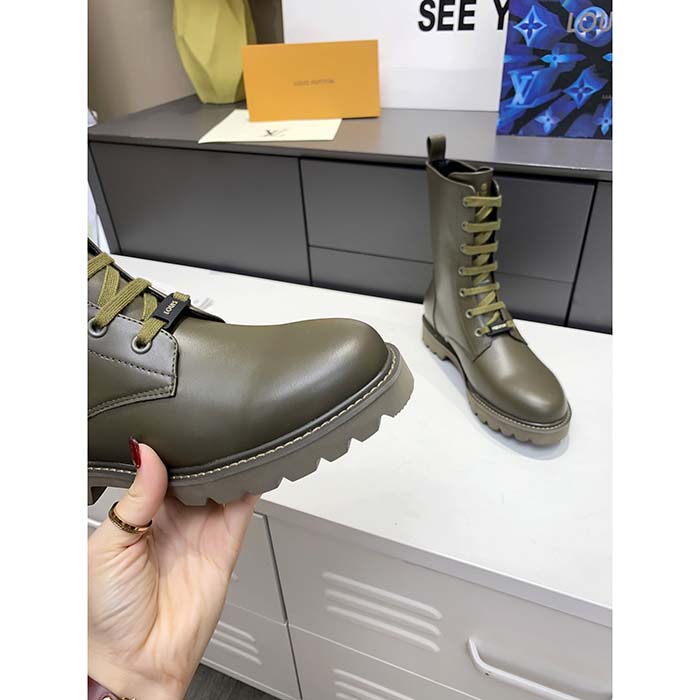 Louis Vuitton LV Unisex Territory Flat Ranger Khaki Green Calf Leather Circle