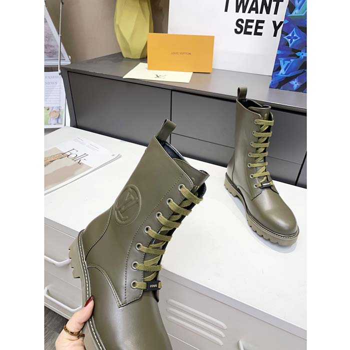 Louis Vuitton LV Unisex Territory Flat Ranger Khaki Green Calf Leather Circle