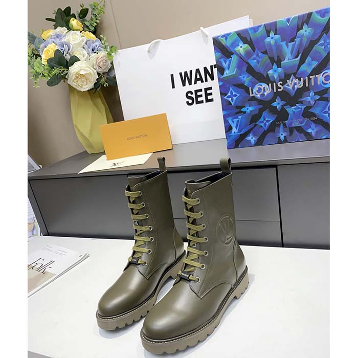 Louis Vuitton LV Unisex Territory Flat Ranger Khaki Green Calf Leather Circle