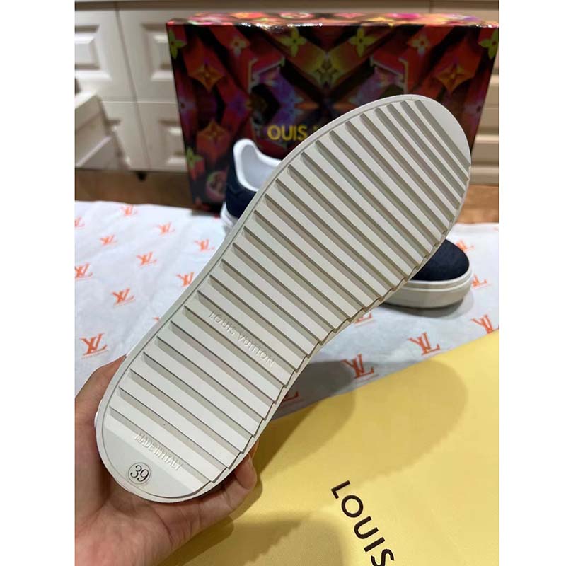 Louis Vuitton LV Unisex Time Out Sneaker Blue Monogram Debossed Denim