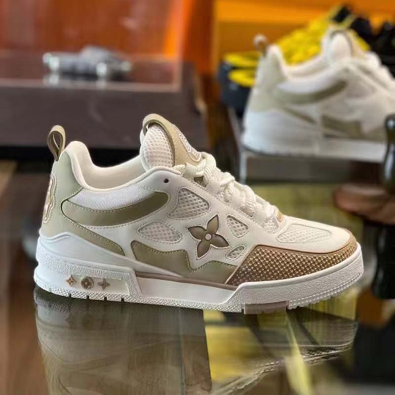 Louis Vuitton LV Unisex Trainer Sneaker Beige Monogram Denim Velcro Strap Rubber Outsole