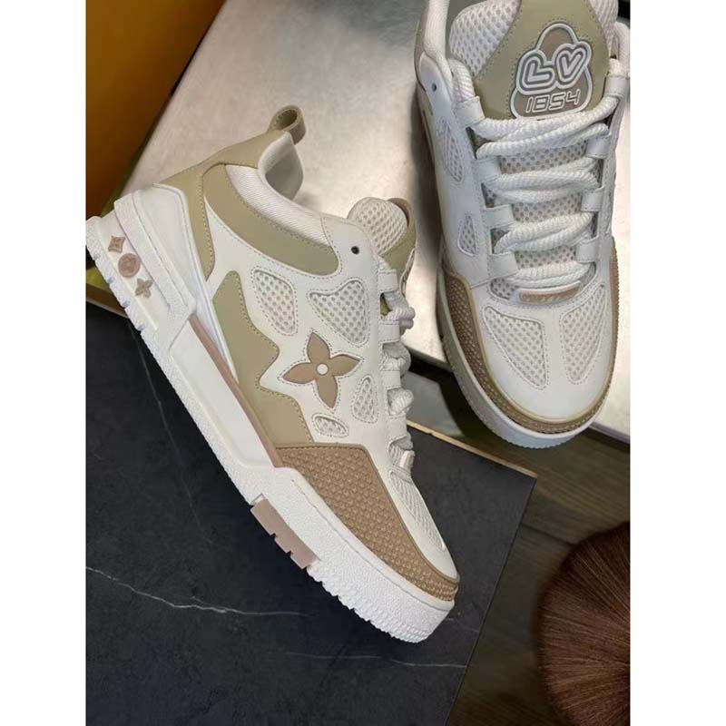 Louis Vuitton LV Unisex Trainer Sneaker Beige Monogram Denim Velcro Strap Rubber Outsole