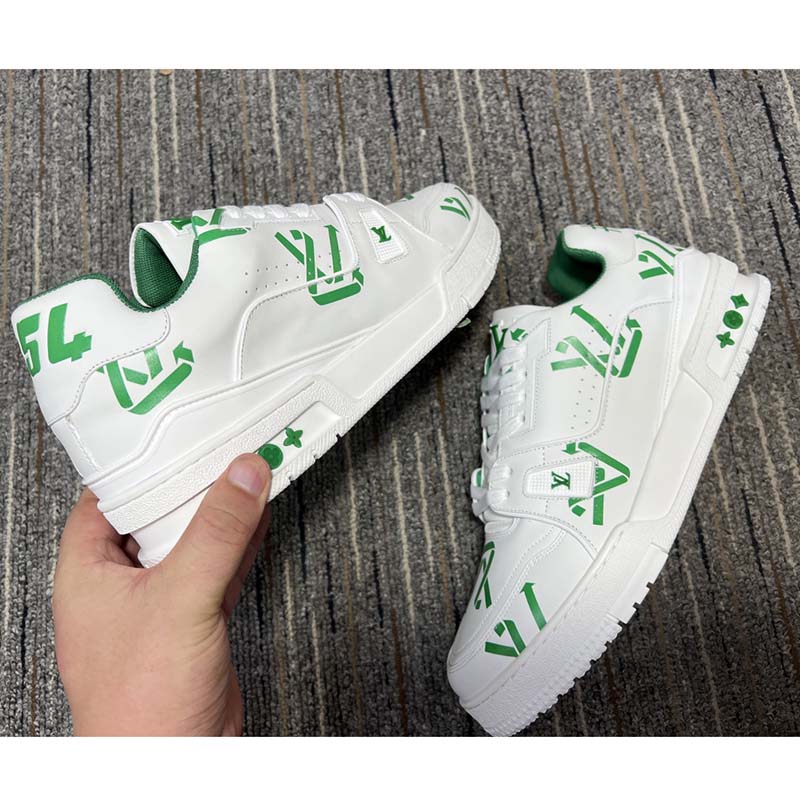 Louis Vuitton LV Unisex Trainer Sneaker Green Mix Sustainable Materials 54 Monogram Flowers