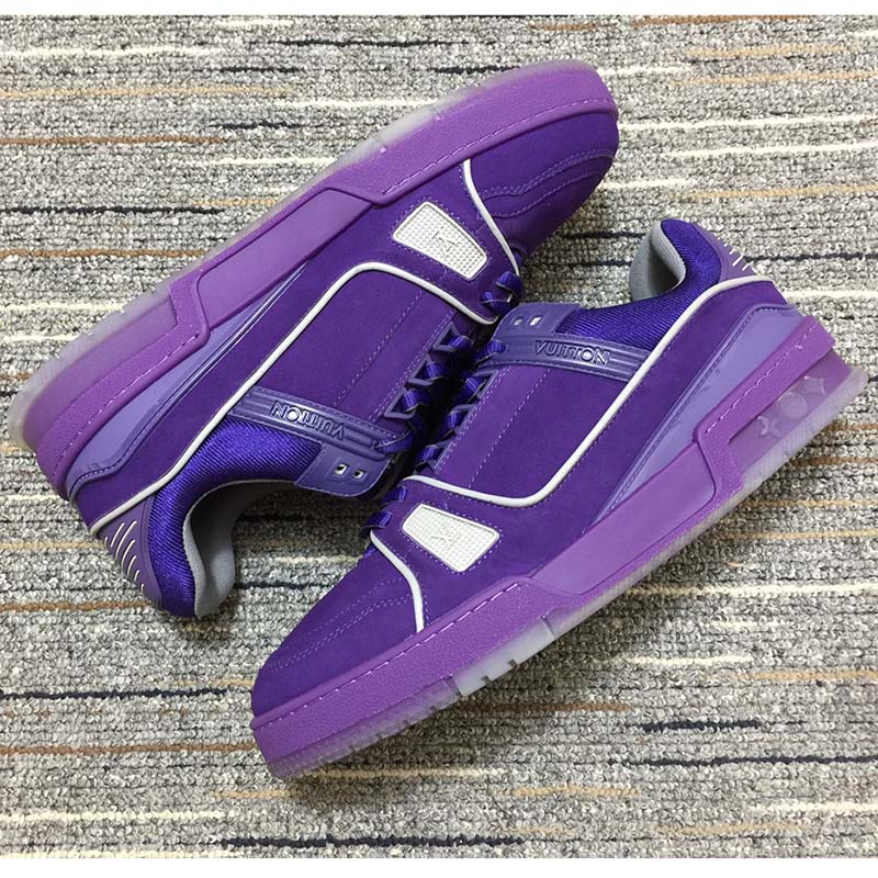 Louis Vuitton LV Unisex Trainer Sneaker Purple Metallic Canvas Rubber Outsole Monogram Flowers