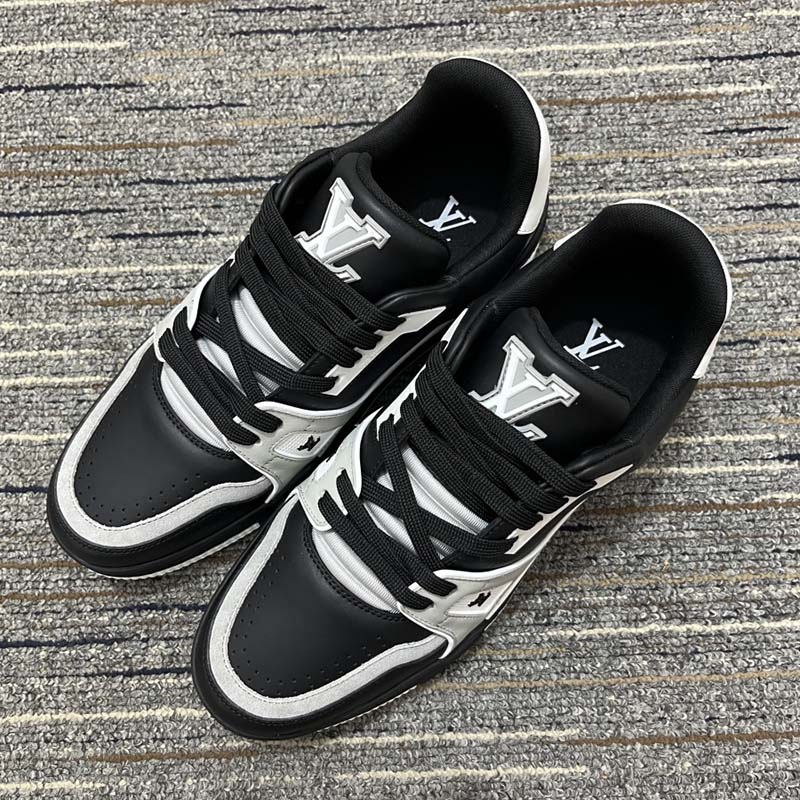 Louis Vuitton Men LV Trainer Sneaker Black Mix Materials Rubber Outsole 54 Monogram Flowers