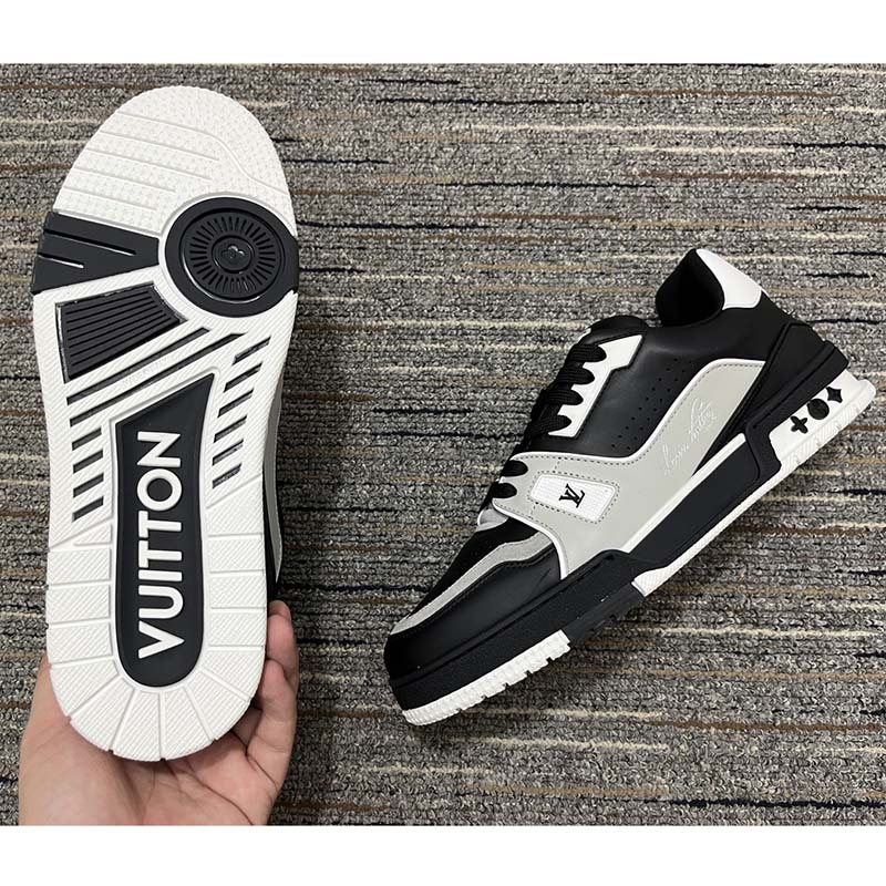 Louis Vuitton Men LV Trainer Sneaker Black Mix Materials Rubber Outsole 54 Monogram Flowers